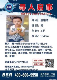 【寻人启事】图中唐铭浩于2025年08月04日上午11:00左右在桂林市临桂区大律街154号附近走失 - 石河子28生活网 shz.28life.net